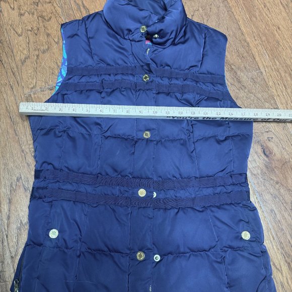 Lilly Pulitzer Isabelle Midnight Navy Down Vest Blue Iris Mai Tai Lining Size S - Picture 11 of 13